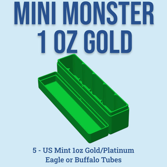 Mini Monster Box for US Mint 1oz Gold/Platinum Eagle & Buffalo Coin Tubes (1x5 Layout) | 5 US Mint Coin Tubes, 9 Color Options and Optional Custom Text