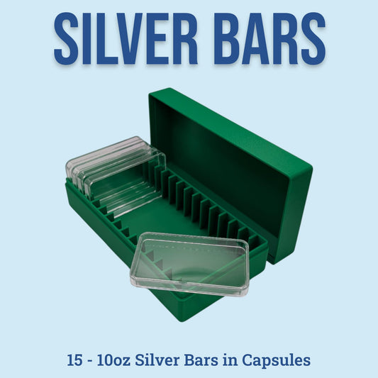 10oz Silver Bar Storage Box: Holds 15 Air-Tite Capsules, 9 Color Options and Optional Custom Text