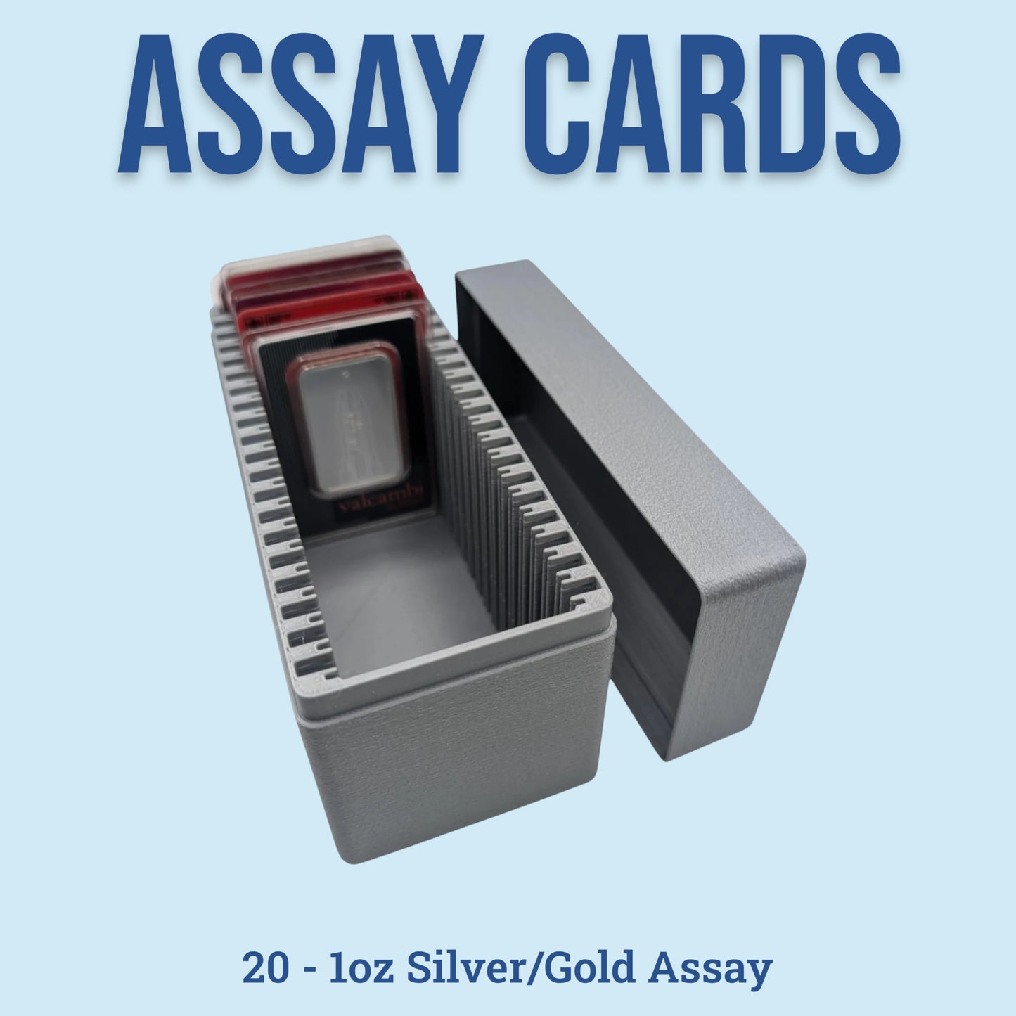 1 oz Gold and Silver Bar Assay Card Case | Holds 20 Common Assay Cards | 9 colors to choose from | Optional Customizable Text on lid