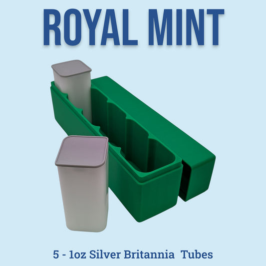 Silver Britannia Tube Storage Box: Holds 5 Royal Mint 1oz Tubes, 9 Color Options and Optional Custom Text