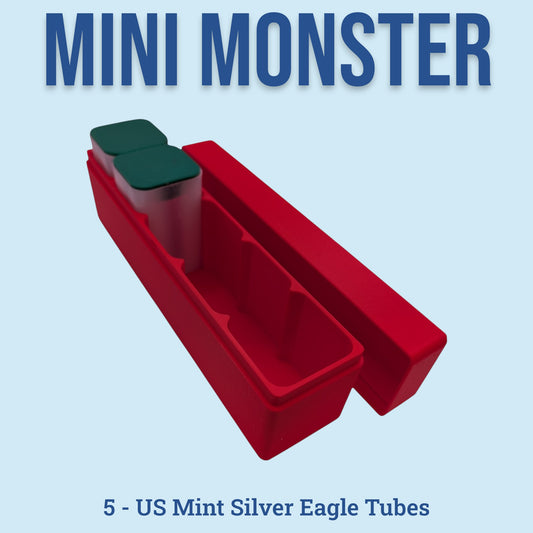 1oz Silver Eagle Mini Monster Box | 5 US Mint Coin Tubes | 9 colors options | 1 x 5 layout