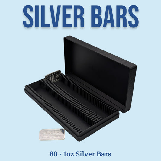 1oz Silver Bars Storage Box without Capsules | Holds 80 1oz Silver Bars | 2x40 Layout | 9 color Options | Optional Customized Text