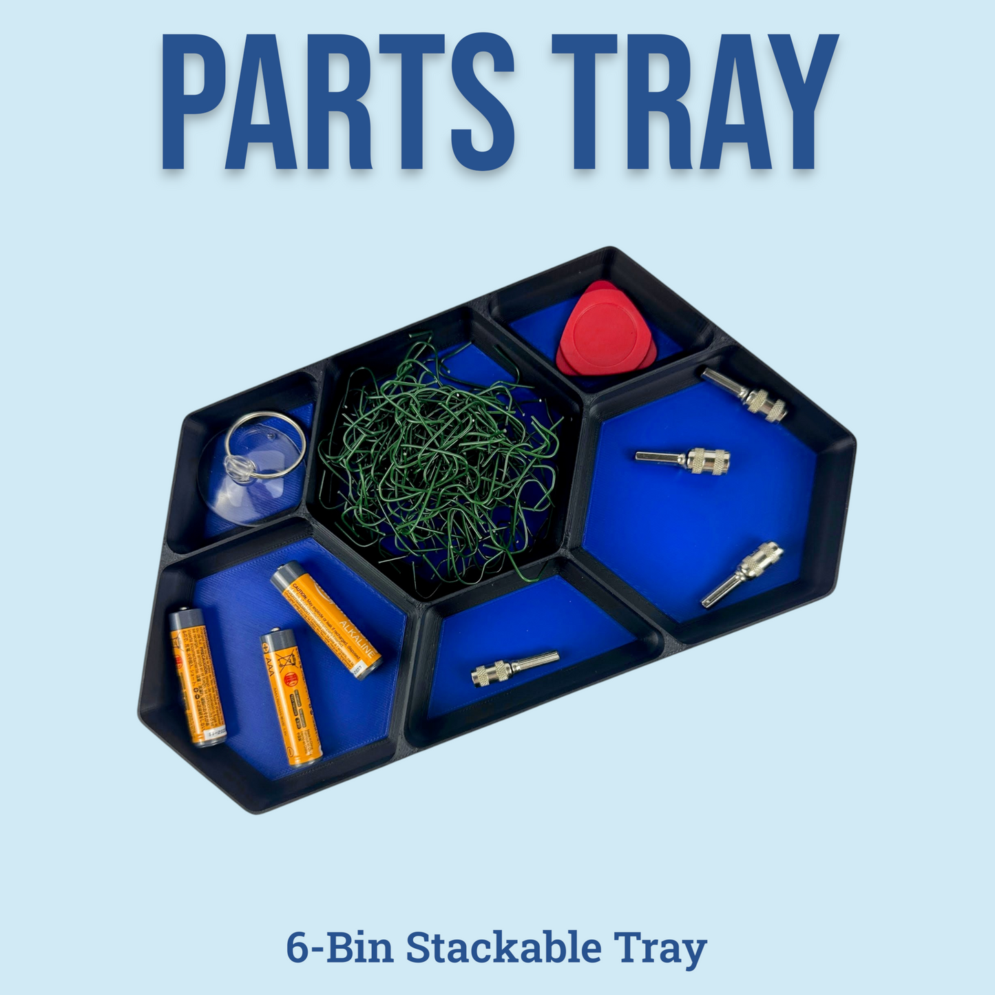 Six Bin Stackable Parts Tray | Garage Organizer | Hobby Organizer | Desk Organizer | Hobby Tray | Workspace Organizer