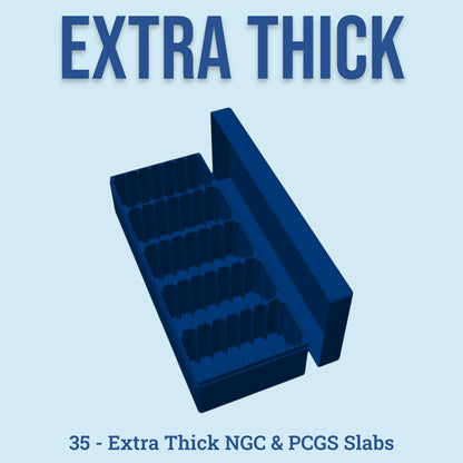 Extra Thick Graded Coin Storage Box  | 35 Certified NGC Extra Thick Holders | 5x7 Layout | 9 Color Options | Optional Customized Text