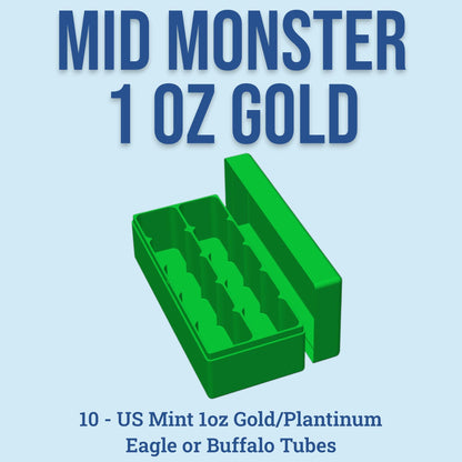 Mid Monster Box US Mint 1oz Gold/Platinum Eagle & Buffalo Coin Tubes (2x5 Layout) | 10 US Mint Coin Tubes, 9 Color Options and Optional Custom Text