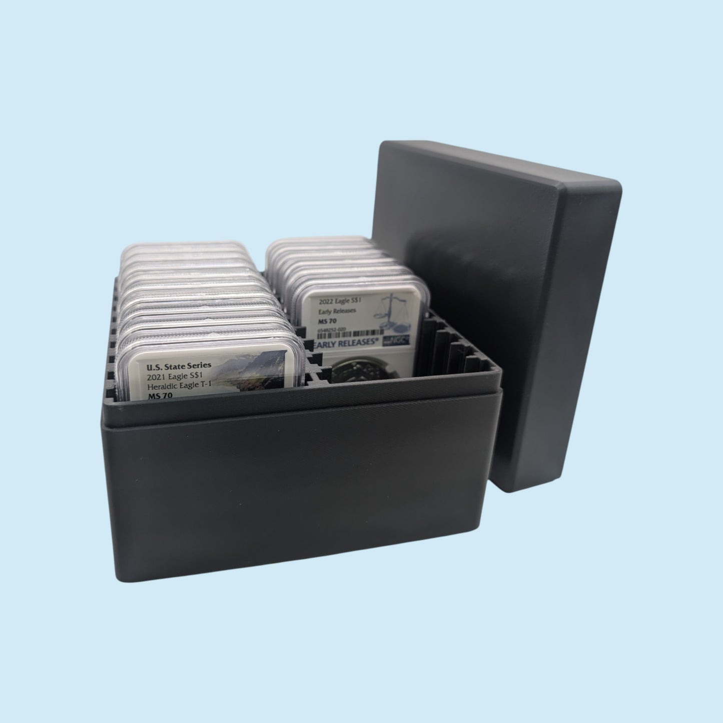 Graded Coin Storage Box | 20 Certified NGC and PCGS 1oz Silver Dollar Slabs | 2x10 Layout | 9 Color Options | Optional Customized Text