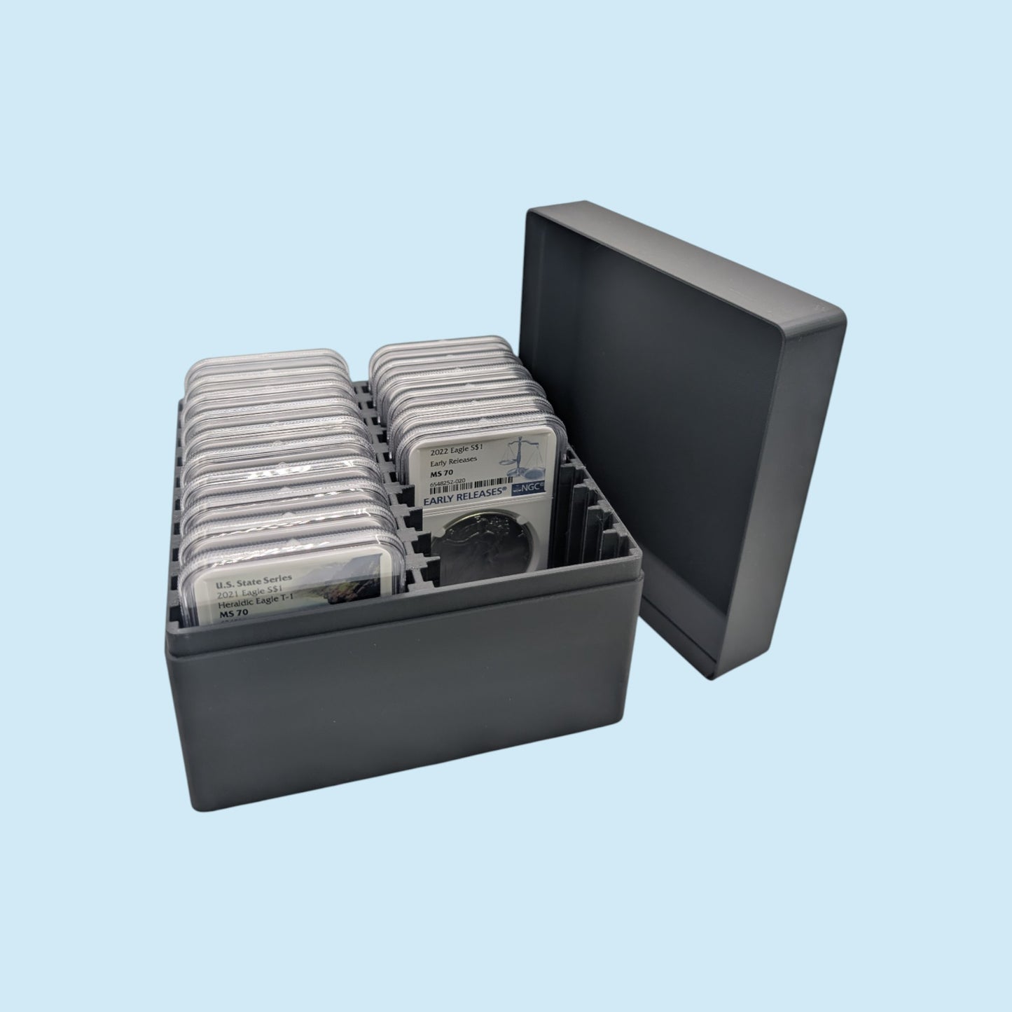 Graded Coin Storage Box | 20 Certified NGC and PCGS 1oz Silver Dollar Slabs | 2x10 Layout | 9 Color Options | Optional Customized Text