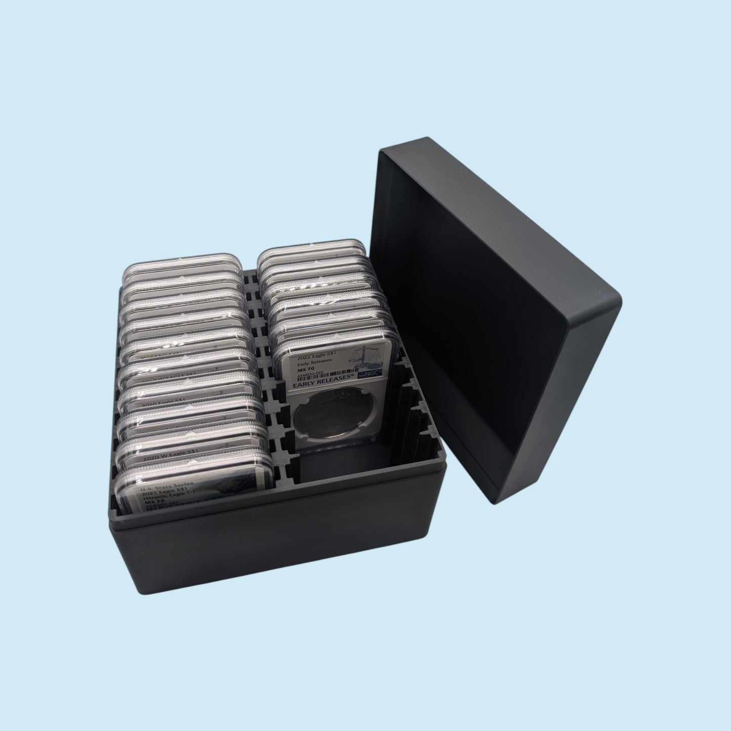 Graded Coin Storage Box | 20 Certified NGC and PCGS 1oz Silver Dollar Slabs | 2x10 Layout | 9 Color Options | Optional Customized Text