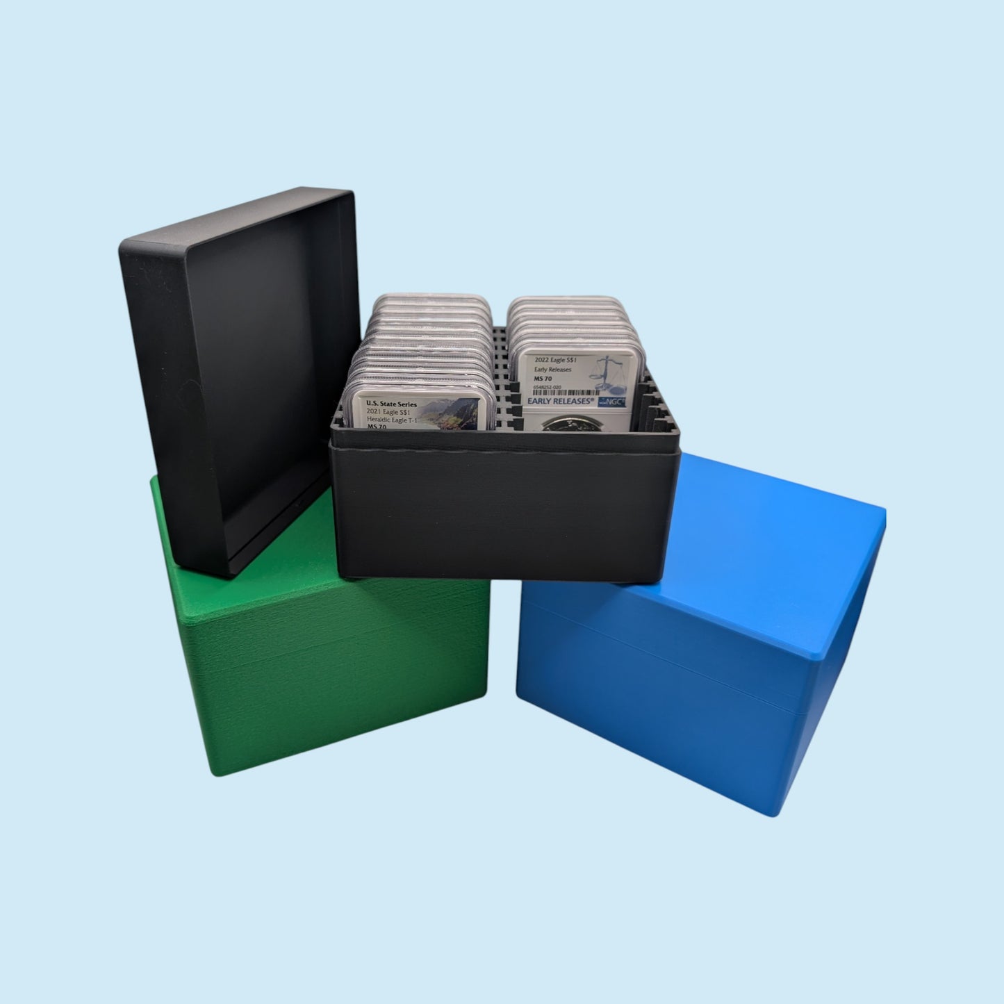 Graded Coin Storage Box | 20 Certified NGC and PCGS 1oz Silver Dollar Slabs | 2x10 Layout | 9 Color Options | Optional Customized Text