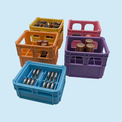 Pastel Crate Styled Battery Storage | Battery Case for AAA, AA, 9v, 18650, 18500, CR2032 | Organizer | Stackable | 3D Printed | Unique Gift