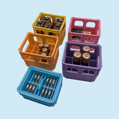 Pastel Crate Styled Battery Storage | Battery Case for AAA, AA, 9v, 18650, 18500, CR2032 | Organizer | Stackable | 3D Printed | Unique Gift