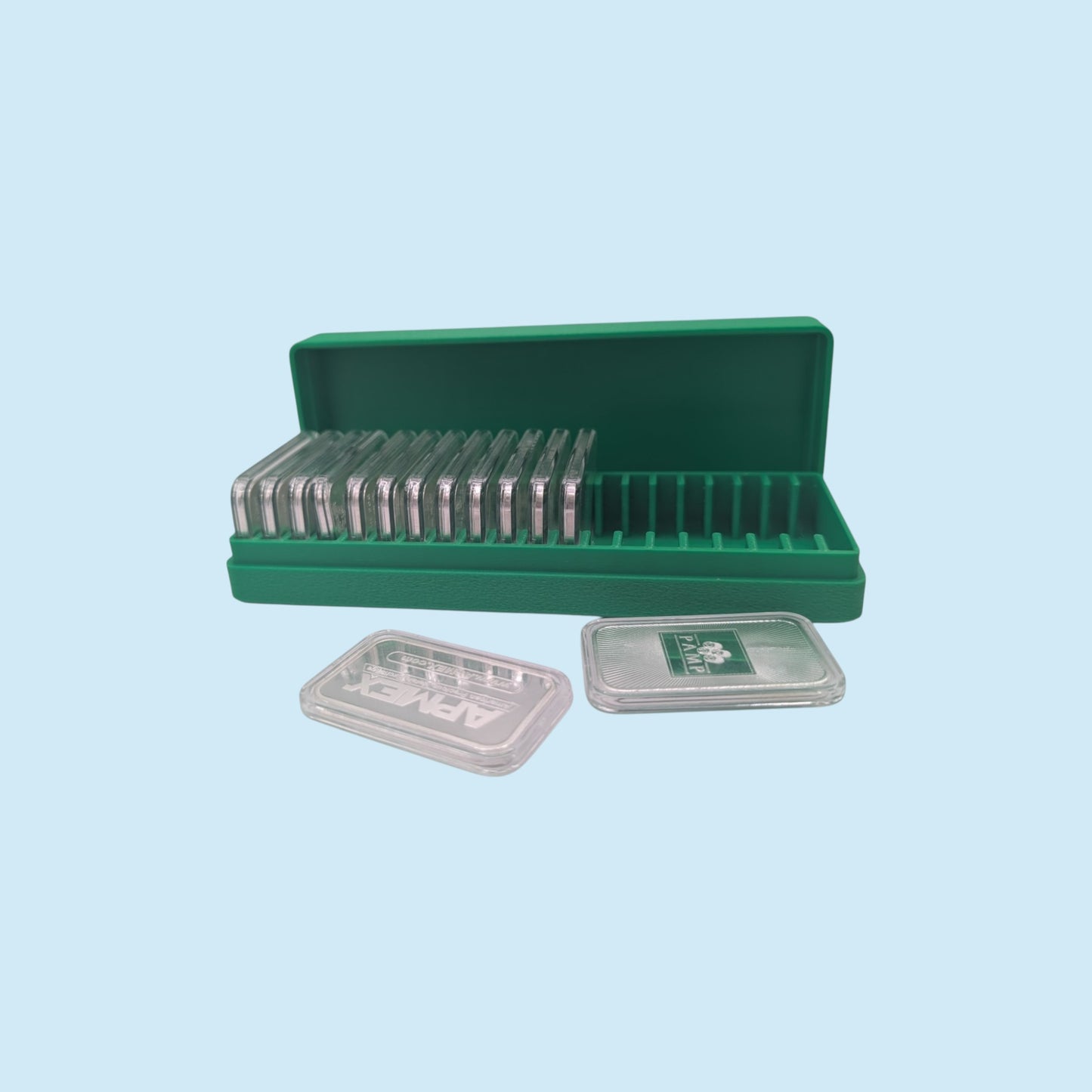 1oz Silver Bars Storage Box for Direct-Fit Capsules | Holds 20 1oz Silver Bars | 1x20 Layout | 9 color Options | Optional Customized Text