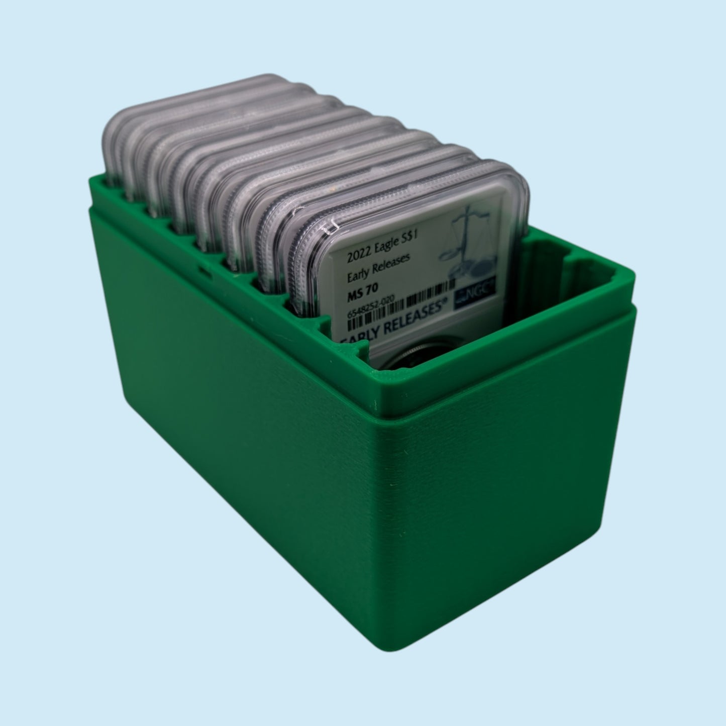 Graded Coin Storage Box | 10 Certified NGC and PCGS 1oz Silver DollarSlabs | 1x10 Layout | 9 Color Options | Optional Customized Text