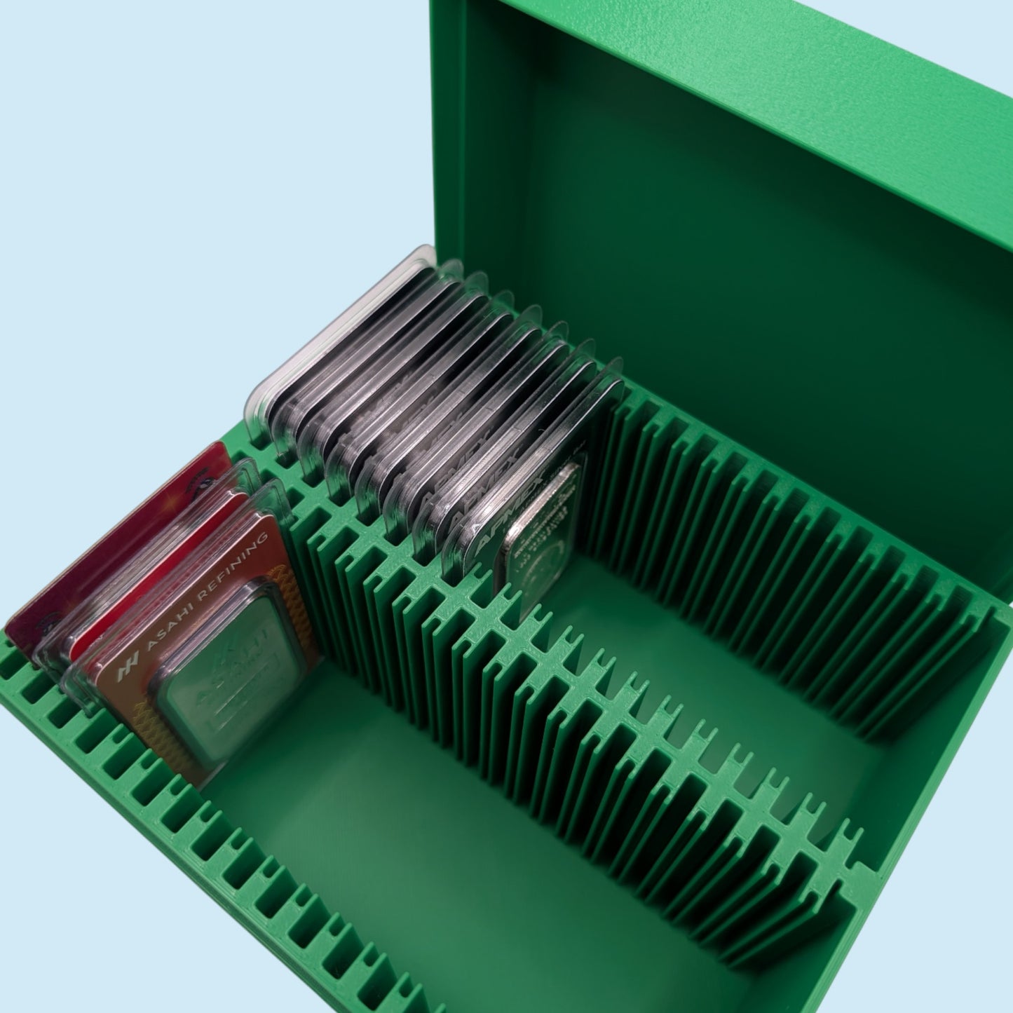 1 oz Gold and Silver Bar Assay Card Case | Holds 40 Common Assay Cards | 9 color options | 2x20 Layout | Optional Customizable Text on lid