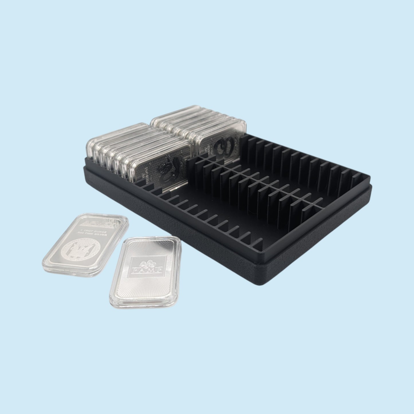 1oz Silver Bars Storage Box for Direct-Fit Capsules | Holds 40 1oz Silver Bars | 2x20 Layout | 9 color Options | Optional Customized Text
