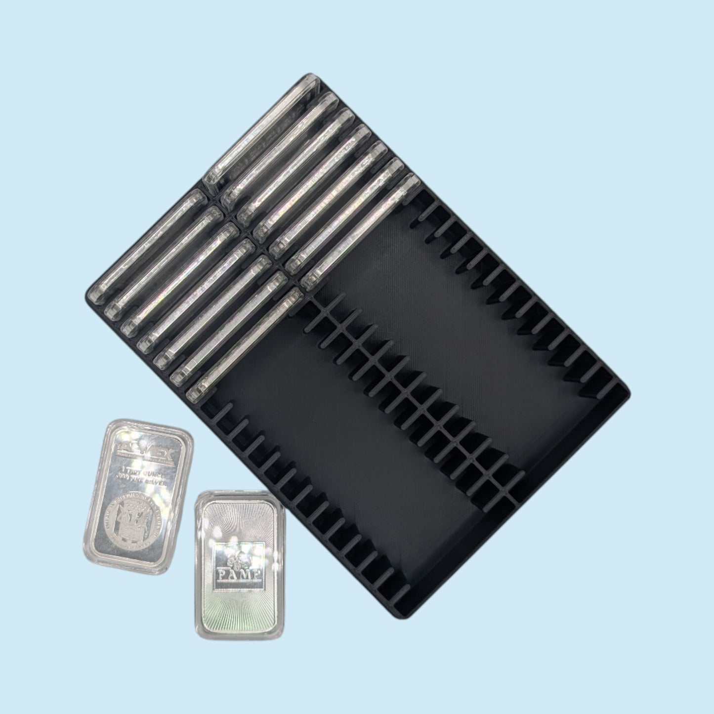 1oz Silver Bars Storage Box for Direct-Fit Capsules | Holds 40 1oz Silver Bars | 2x20 Layout | 9 color Options | Optional Customized Text