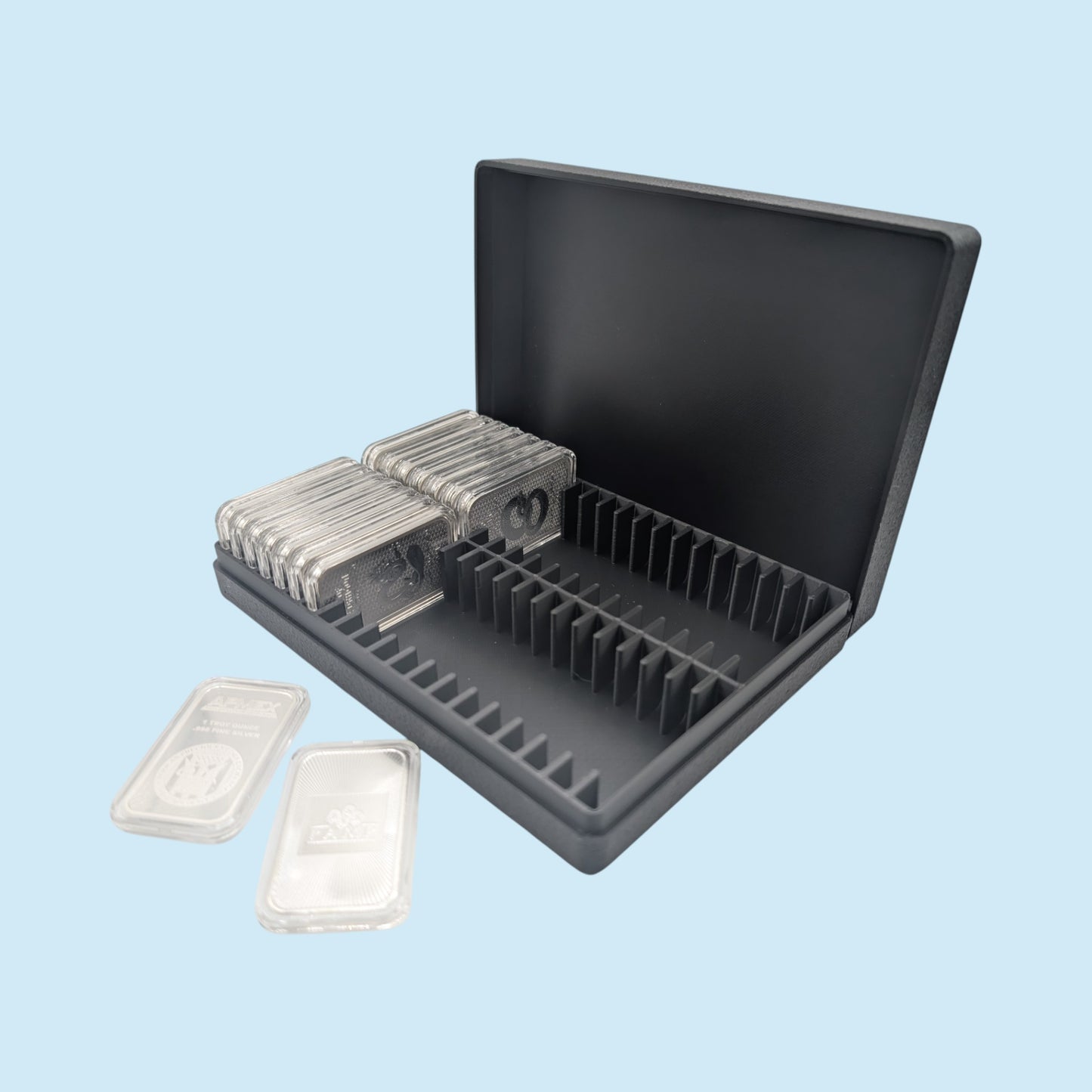 1oz Silver Bars Storage Box for Direct-Fit Capsules | Holds 40 1oz Silver Bars | 2x20 Layout | 9 color Options | Optional Customized Text