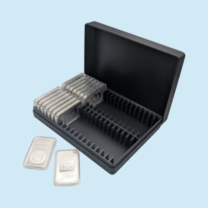 1oz Silver Bars Storage Box for Direct-Fit Capsules | Holds 40 1oz Silver Bars | 2x20 Layout | 9 color Options | Optional Customized Text