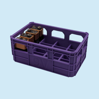 Large Crate Style Battery Storage | Battery Case for AAA, AA, 9v, 18650, 18500 | Organizer | Stackable | 3D Printed | Unique Gift