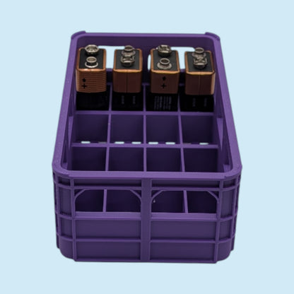 Large Crate Style Battery Storage | Battery Case for AAA, AA, 9v, 18650, 18500 | Organizer | Stackable | 3D Printed | Unique Gift