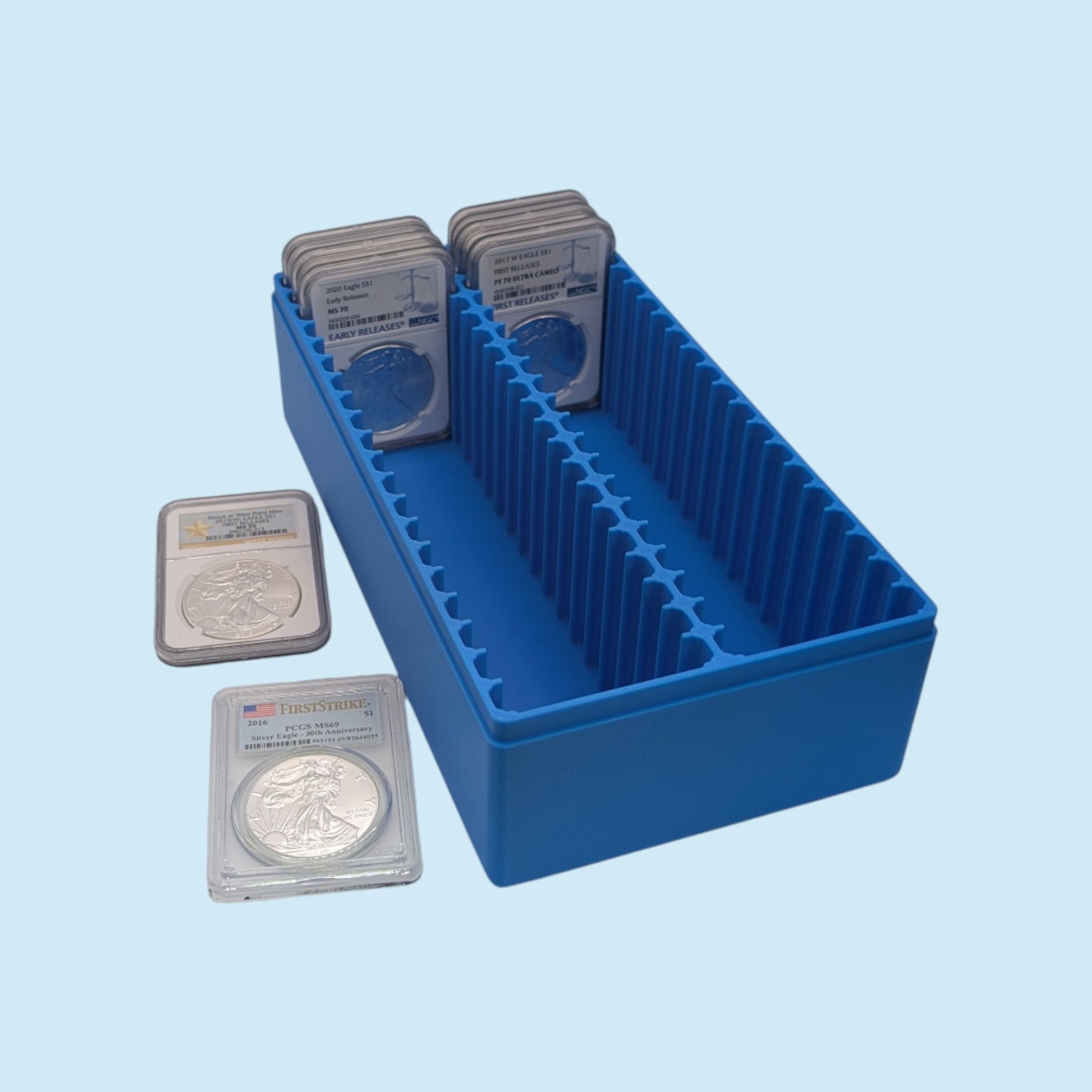 Graded Coin Storage Box | 40 Certified NGC and PCGS 1oz Silver Dollar Slabs | 2x20 Layout | 9 Color Options | Optional Customized Text
