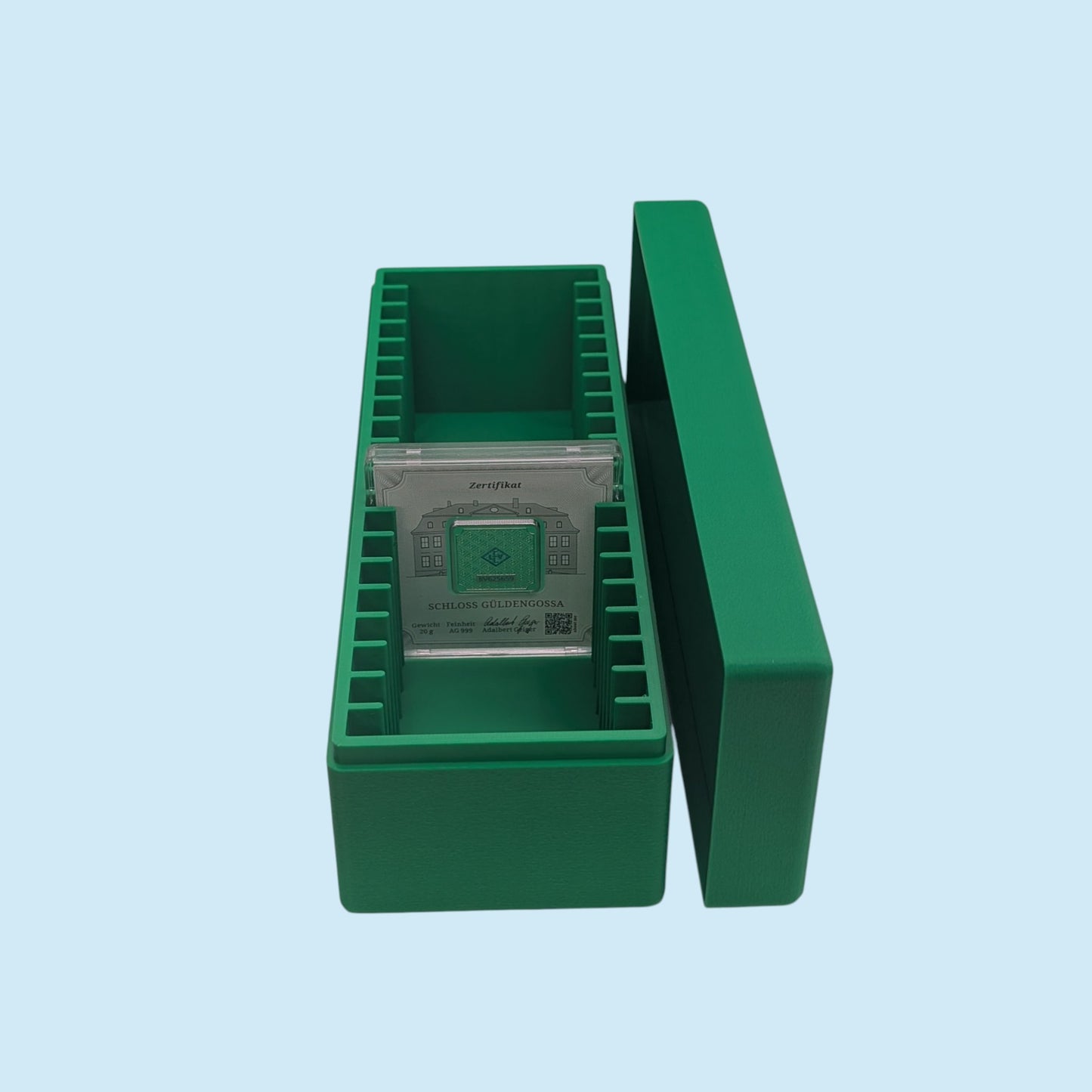 Premium Storage Box for Large Sized Geiger Edelmetalle Square Assay Silver Bars (20 Slots)