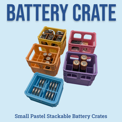 Pastel Crate Styled Battery Storage | Battery Case for AAA, AA, 9v, 18650, 18500, CR2032 | Organizer | Stackable | 3D Printed | Unique Gift