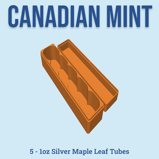1oz Silver Maple Leaf Tube Storage Box: Holds 5 Royal Canadian Mint 1oz Tubes, 9 Color Options and Optional Custom Text