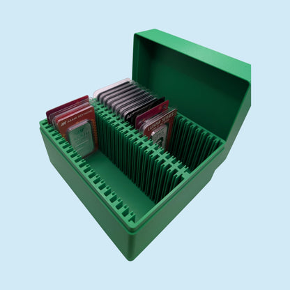 1 oz Gold and Silver Bar Assay Card Case | Holds 50 Common Assay Cards | 9 color options | 2x25 Layout | Optional Customizable Text on lid