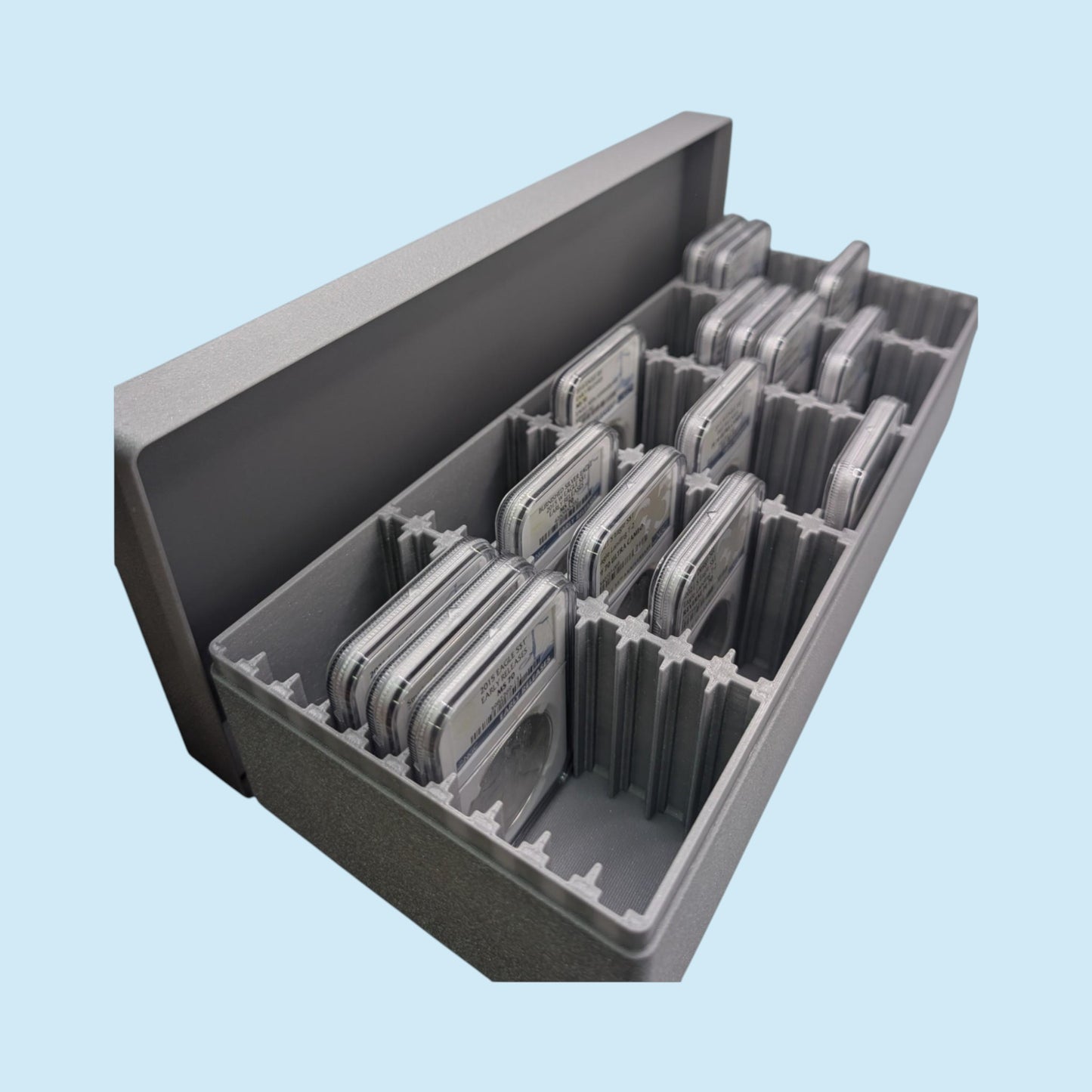 Graded Coin Storage Box | 50 Certified NGC and PCGS 1oz Silver Dollar Slabs | 5x10 Layout | 9 Color Options | Optional Customized Text