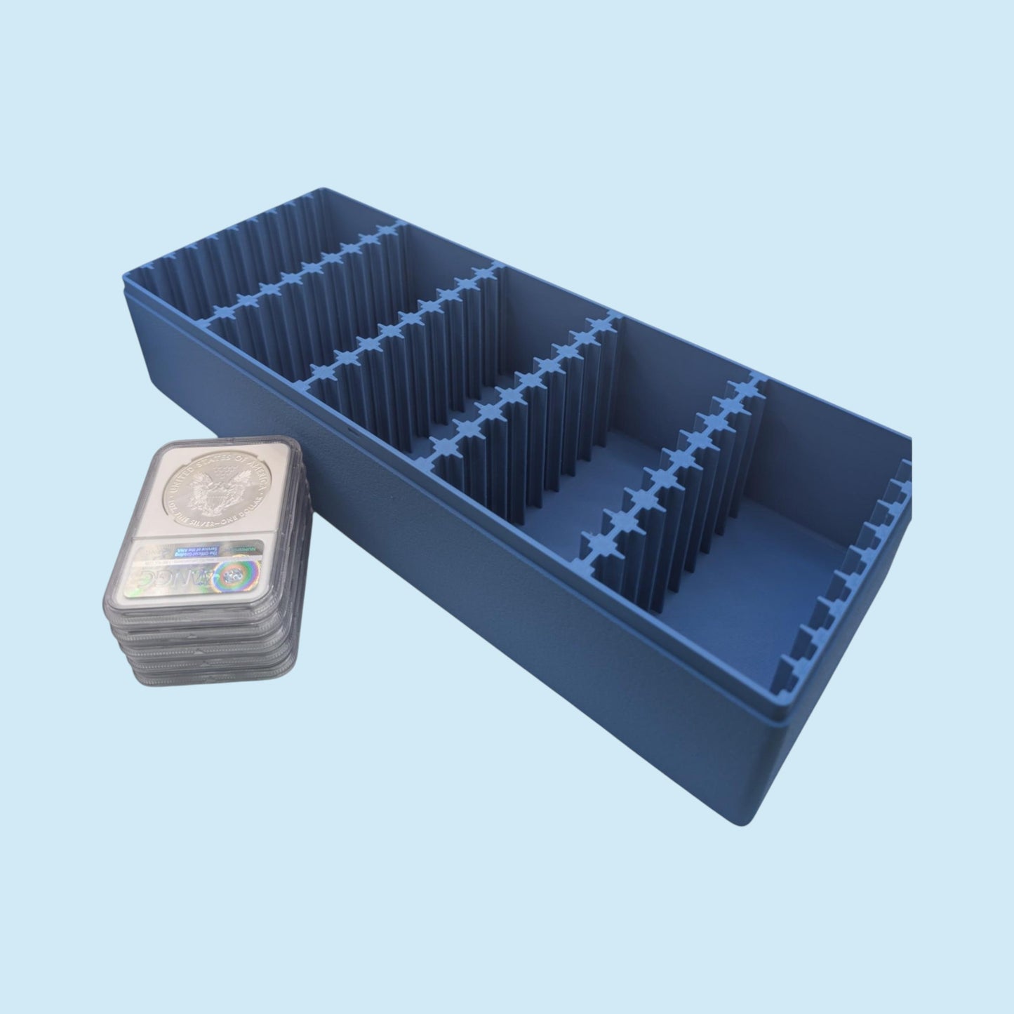 Graded Coin Storage Box | 50 Certified NGC and PCGS 1oz Silver Dollar Slabs | 5x10 Layout | 9 Color Options | Optional Customized Text