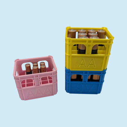 Crate Style Battery Storage | Battery Case for AAA, AA, 9v, 18650, 18500, CR2032 | Organizer | Stackable | 3D Printed | Unique Gift