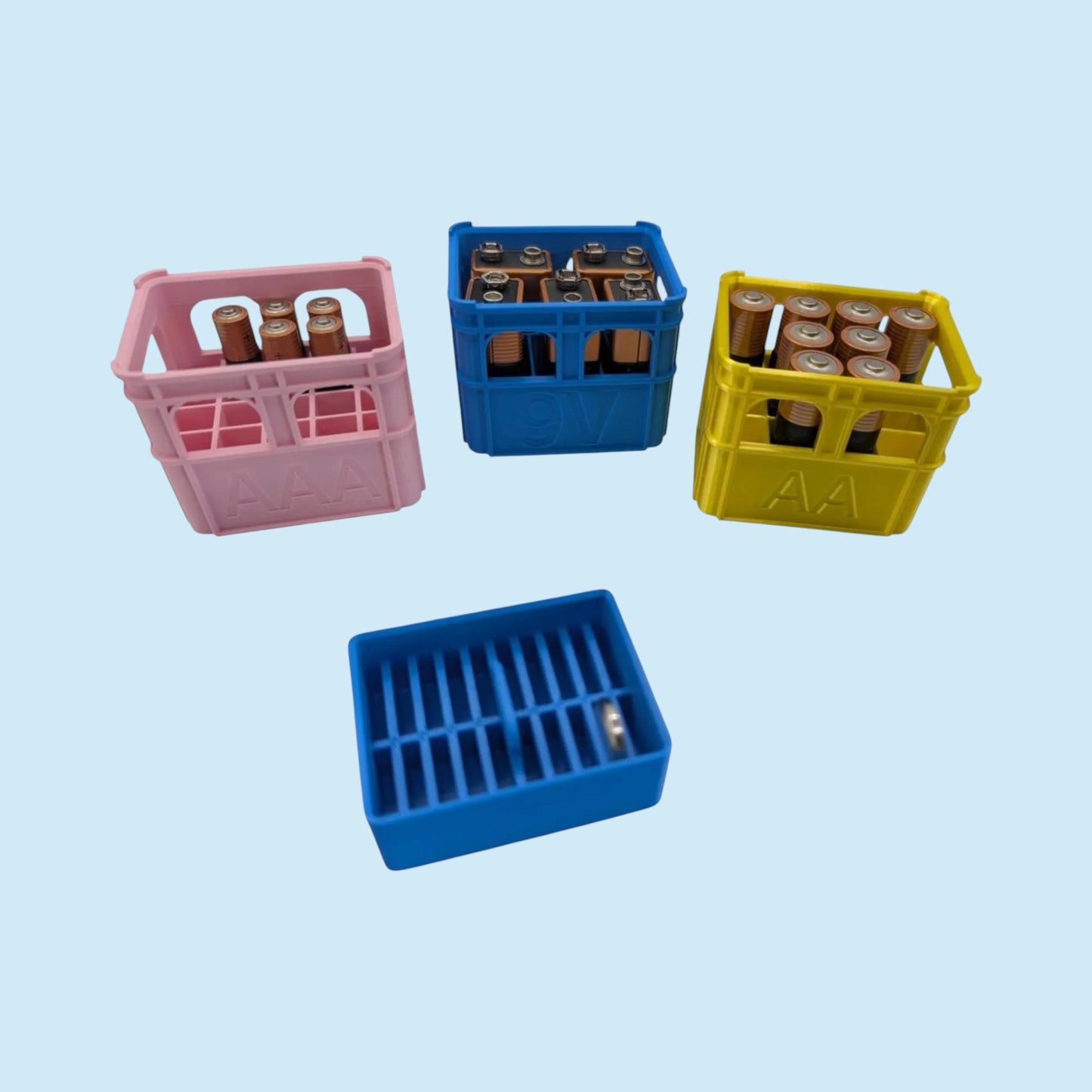 Crate Style Battery Storage | Battery Case for AAA, AA, 9v, 18650, 18500, CR2032 | Organizer | Stackable | 3D Printed | Unique Gift
