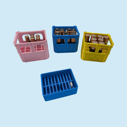 Crate Style Battery Storage | Battery Case for AAA, AA, 9v, 18650, 18500, CR2032 | Organizer | Stackable | 3D Printed | Unique Gift