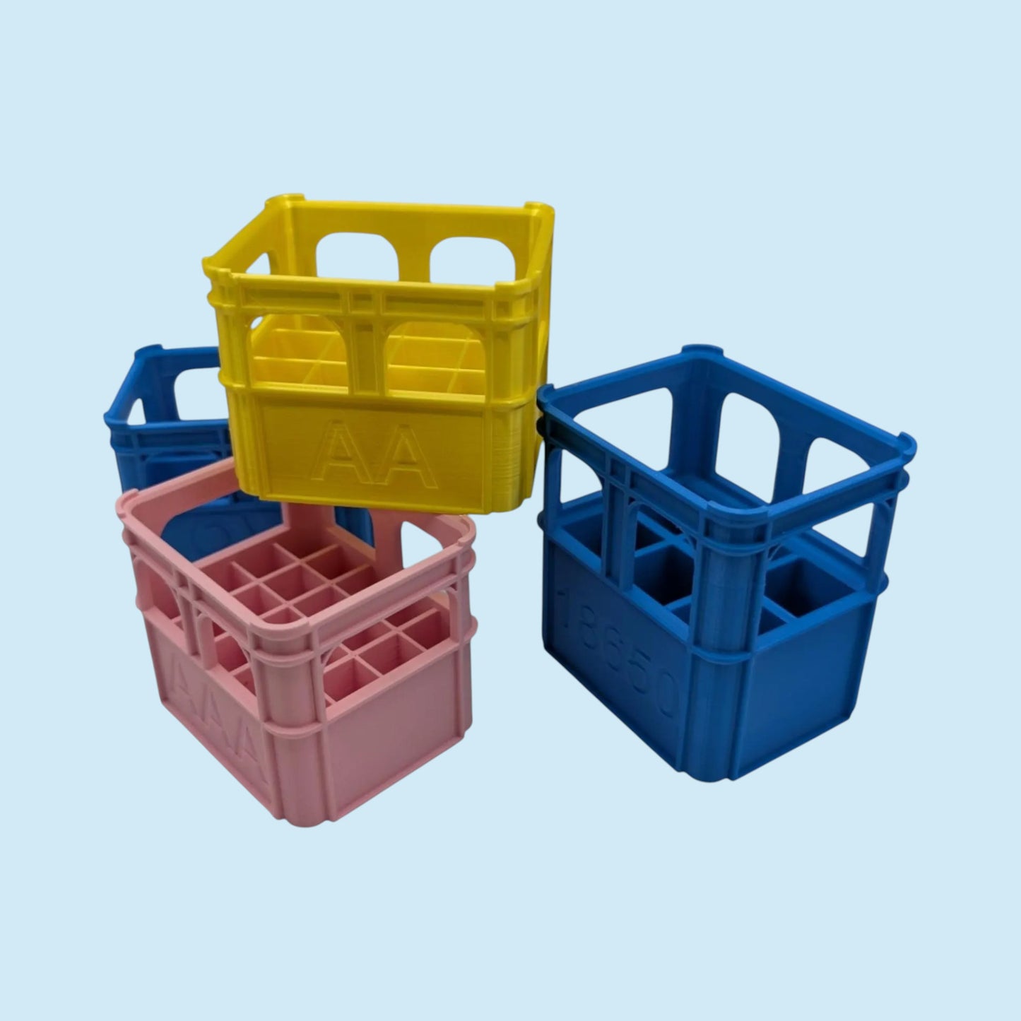 Crate Style Battery Storage | Battery Case for AAA, AA, 9v, 18650, 18500, CR2032 | Organizer | Stackable | 3D Printed | Unique Gift