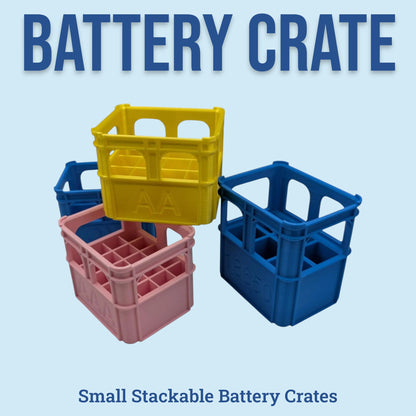 Crate Style Battery Storage | Battery Case for AAA, AA, 9v, 18650, 18500, CR2032 | Organizer | Stackable | 3D Printed | Unique Gift