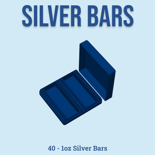 1oz Silver Bars Storage Box without Capsules | Holds 40 1oz Silver Bars | 2x20 Layout | 9 color Options | Optional Customized Text