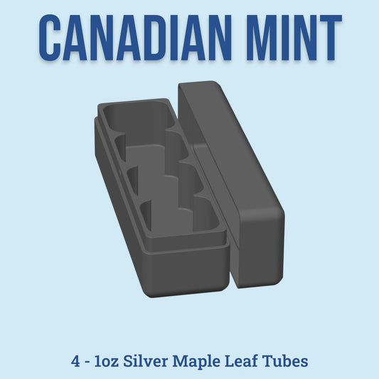 Silver Maple Leaf Tube Storage Box: Holds 4 RCM 1oz Tubes, 9 Color Options, Custom Text Option